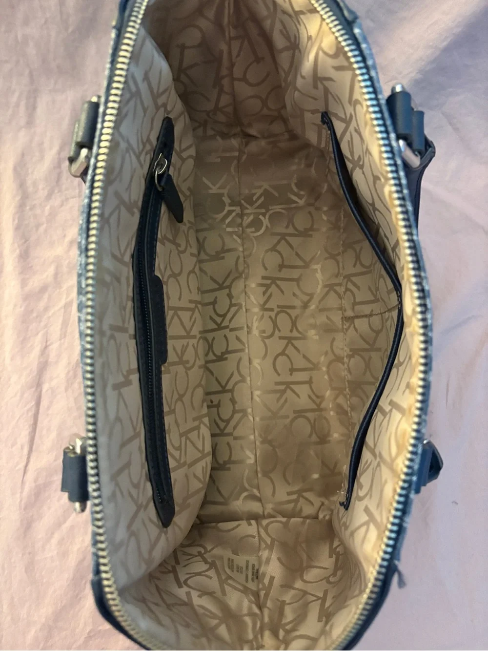 Calvin Klein Denim Logo Satchel in Navy